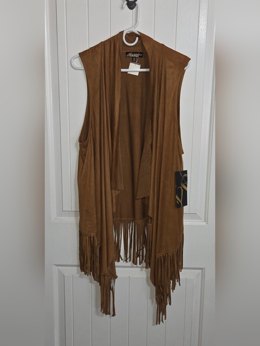 Faux Suede Open Front Fringe Vest, NWT Sz 2X, 3X